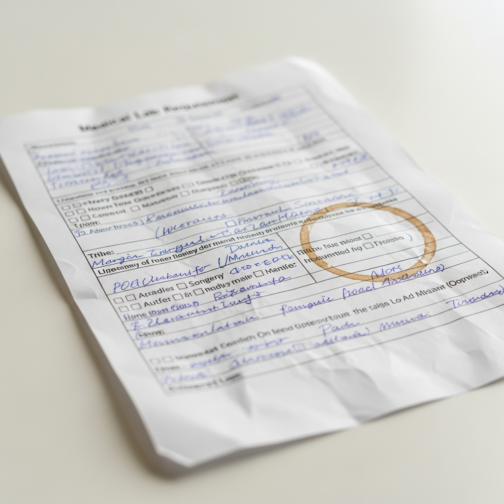 Messy handwritten lab requisition form